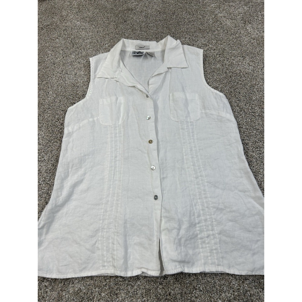 Edward Button Down Shirt Womens Large White 100% Irish Linen Summer #0099